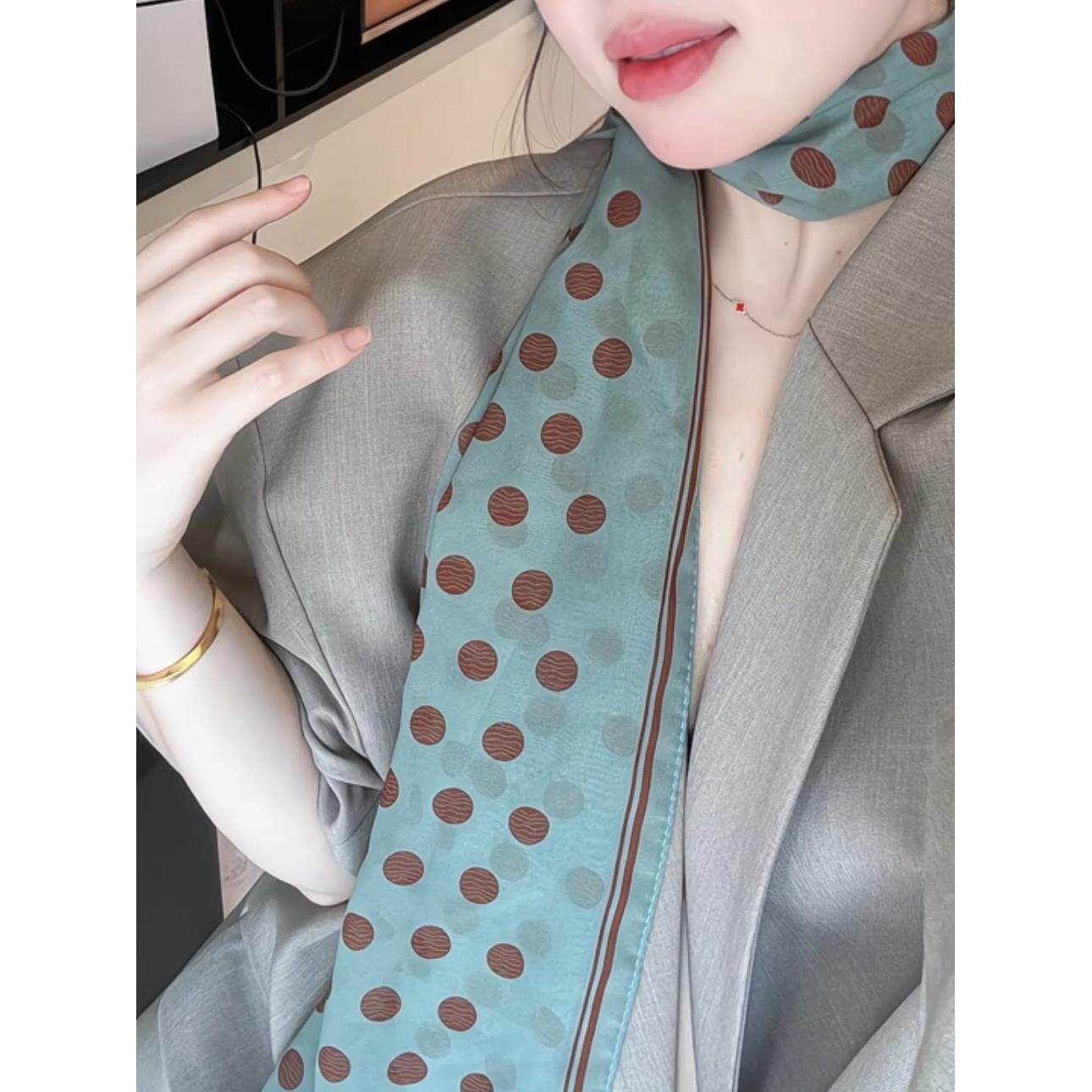 丝巾高级感百搭新款多用波点玫瑰花系脖围巾领巾头巾发带装饰腰带