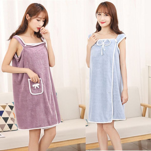 珊瑚绒浴巾女柔软加强吸水可爱in’s风蝴蝶结吊带浴裙速干背浴巾