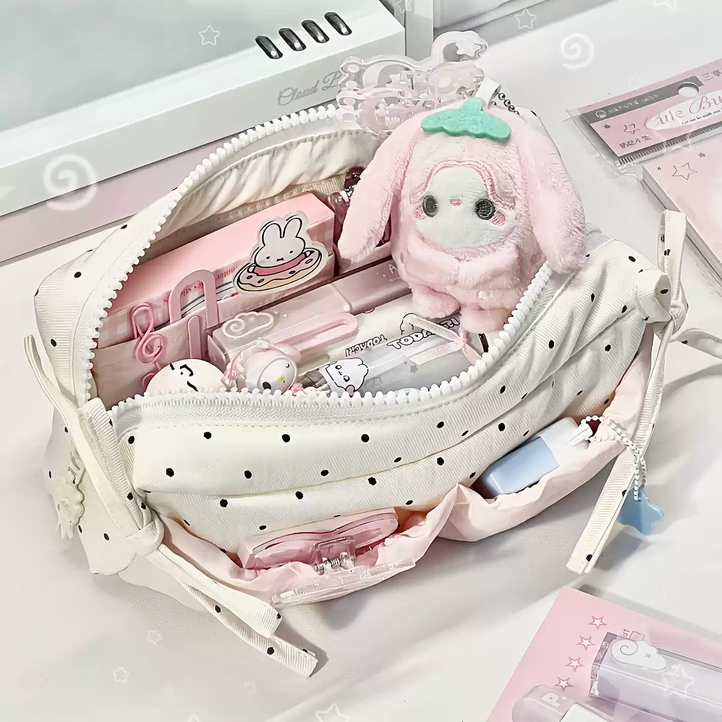 韩系波点笔袋笔盒高颜值ins风大