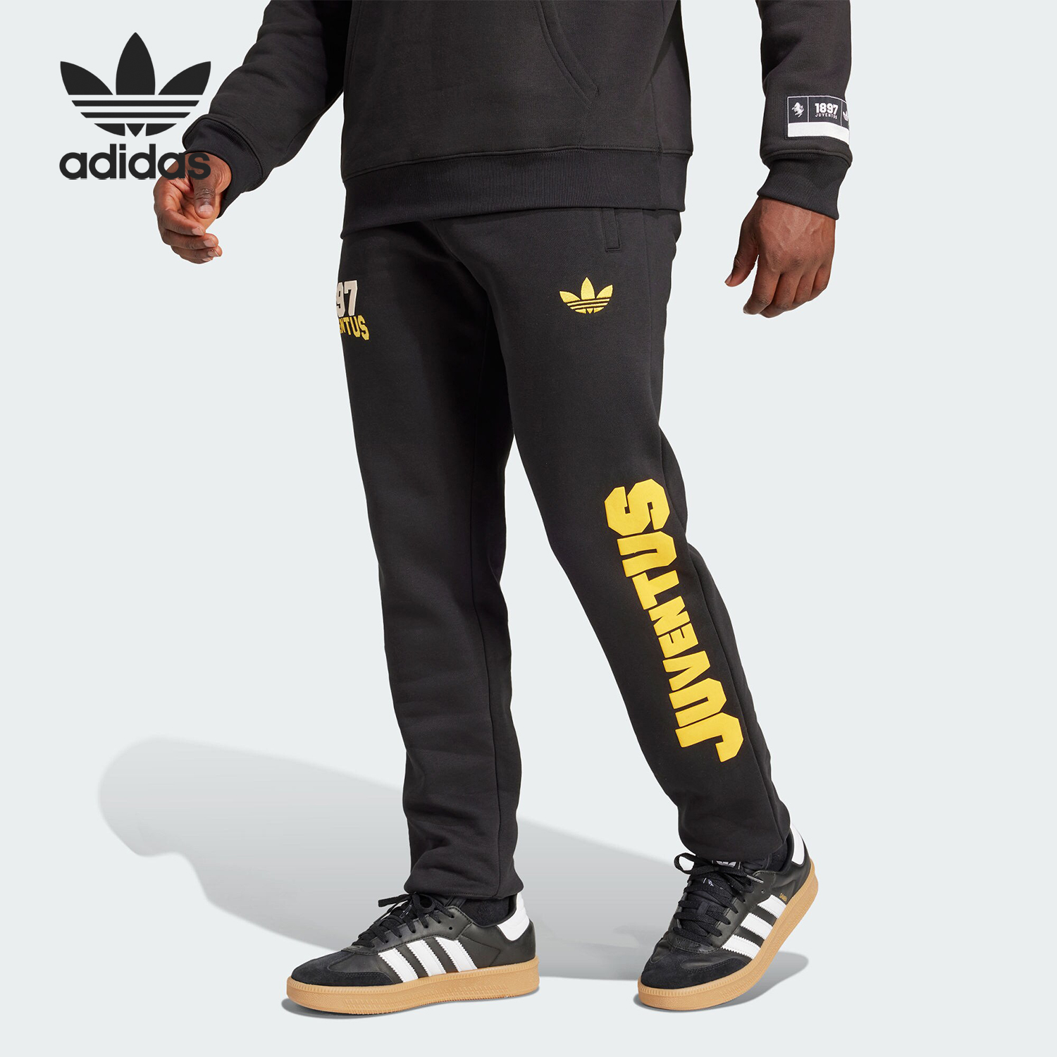 Adidas/阿迪达斯正品三叶草男士运动保暖印花束脚长裤JF2569