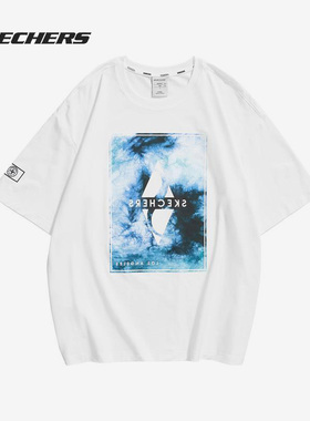 Skechers/斯凯奇正品春季男子潮圆领印花休闲运动短袖T恤L221M143