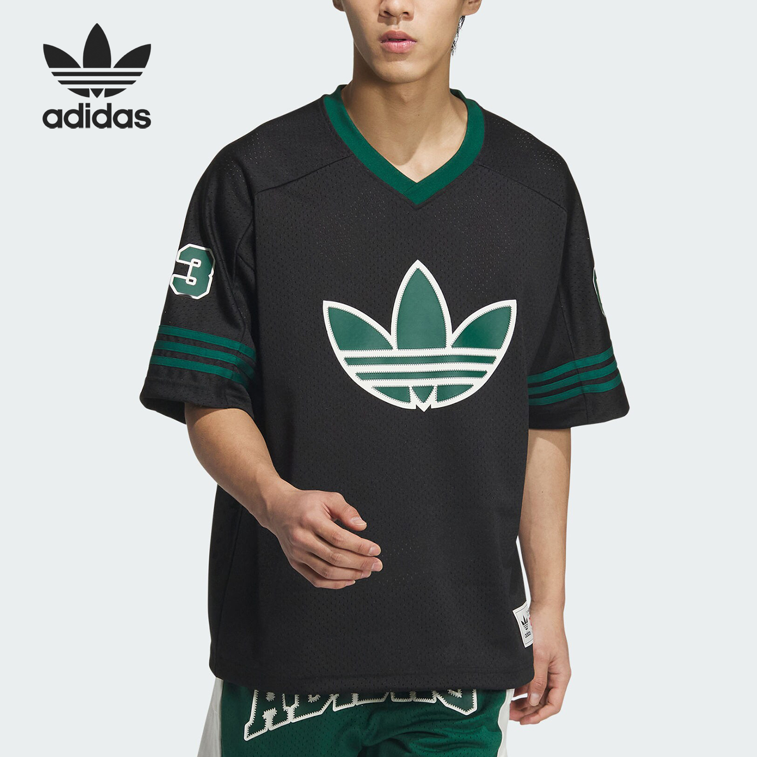 Adidas/阿迪达斯 正品三叶草男女款时尚V领篮球运动短袖JC6803
