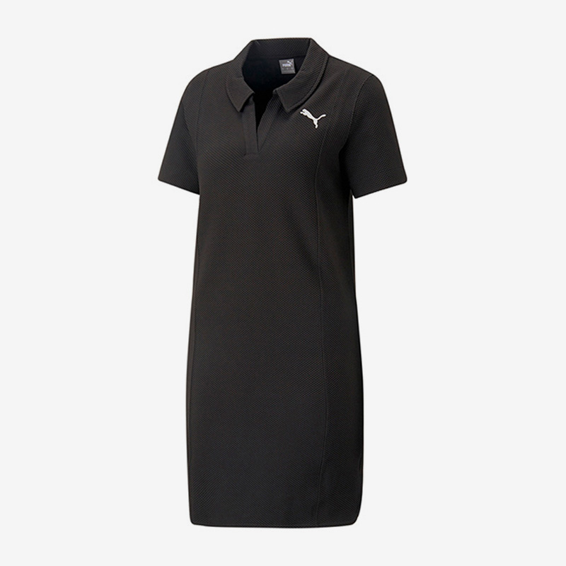 Puma/彪马正品夏季女子运休闲短袖翻领针织连衣裙676658-01