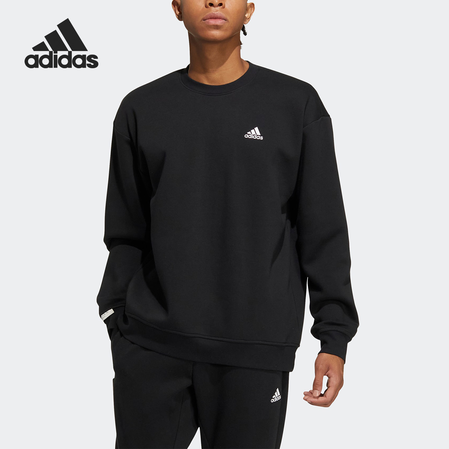 Adidas/阿迪达斯正品冬季男子加绒运动圆领长袖卫衣IB2774