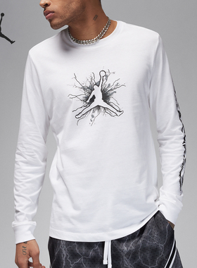 Nike/耐克正品JORDAN男士印花休闲圆领针织长袖T恤FN5973-100