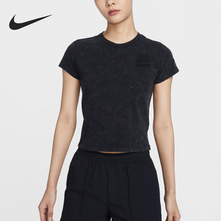 新款 当季 女士刺绣简约修身 短袖 010 Nike T恤HQ6038 耐克正品