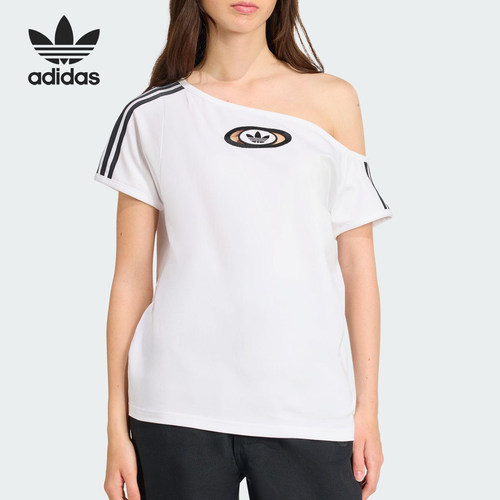 Adidas/阿迪达斯正品三叶草女士斜领露肩透气时尚短袖KC8795