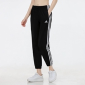 子女裤 宽松束脚训练长裤 2025夏季 黑色运动裤 GR9605 正品 阿迪达斯裤