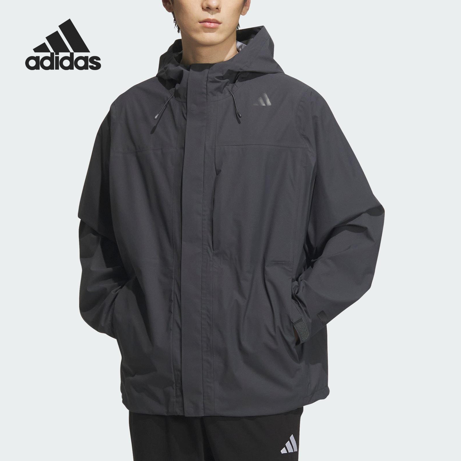 Adidas/阿迪达斯正品2025男士运动户外连帽徒步冲锋衣JM0978