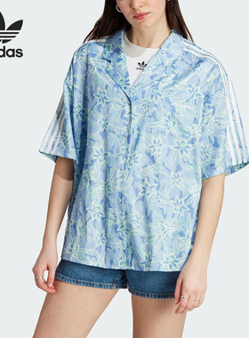 Adidas/阿迪达斯正品三叶草印花女子翻领运动衬衫短袖IT8165