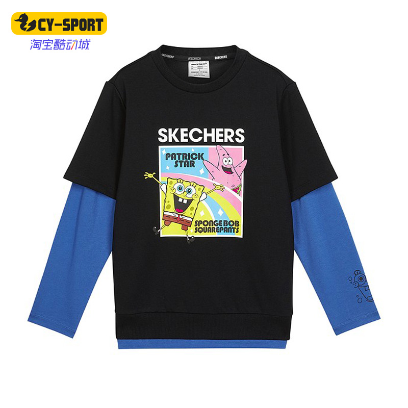 Skechers/斯凯奇正品海绵宝宝新款大童圆领套头卫衣L122B035