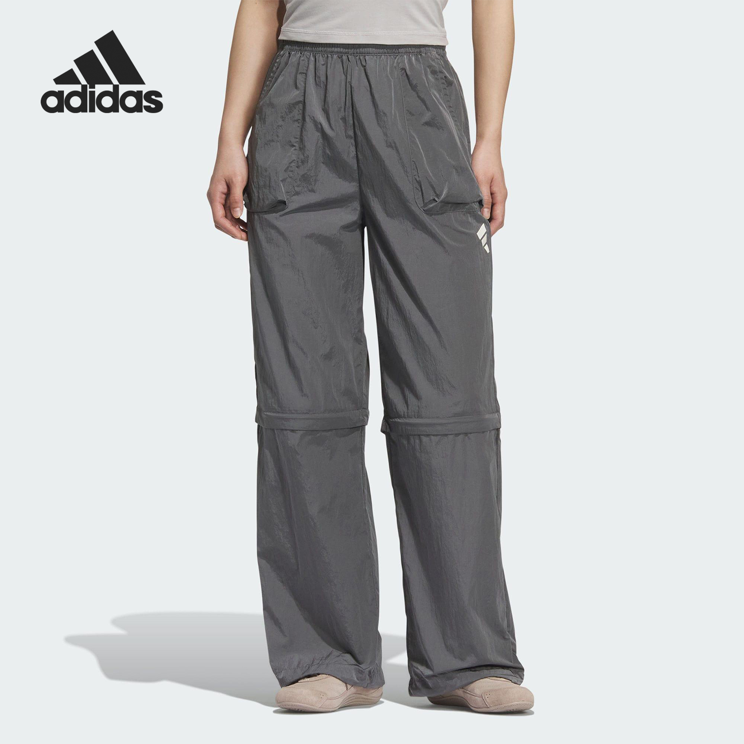 Adidas/阿迪达斯正品2025女士梭织宽松透气运动长裤KC3776