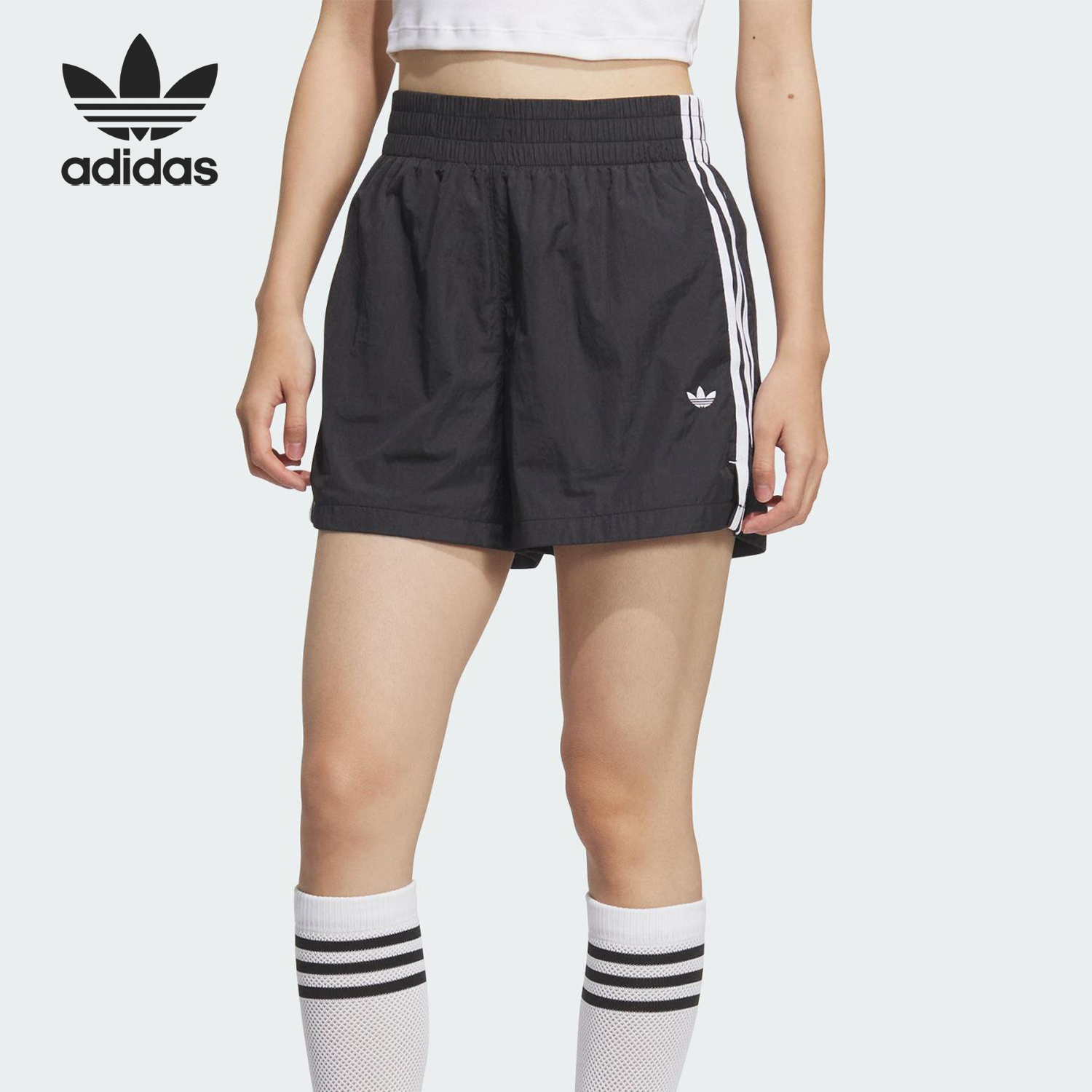 Adidas/阿迪达斯正品三叶草女士宽松三条纹梭织短裤KF0319