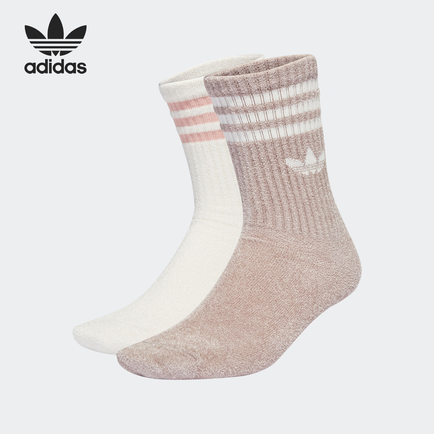 阿迪达斯男女时尚条纹中筒袜