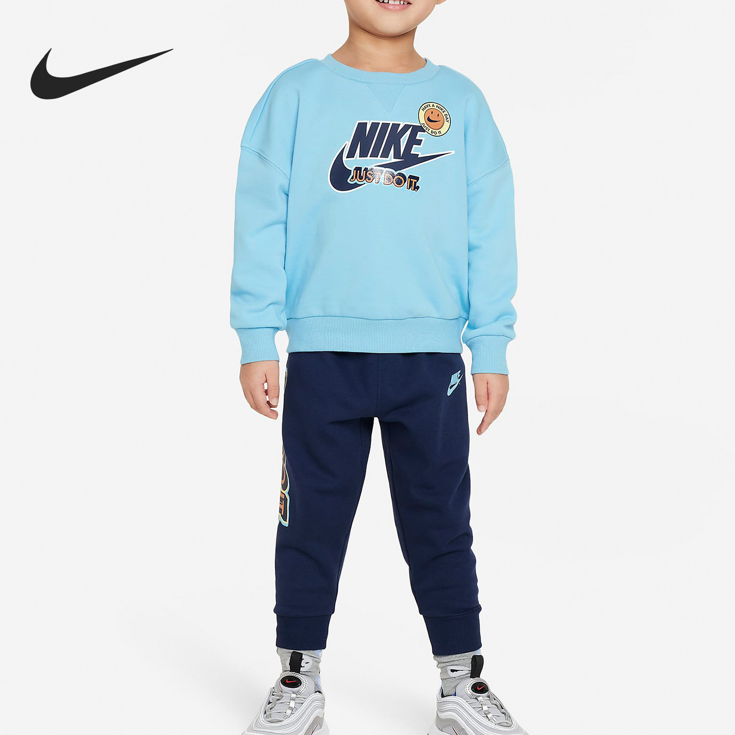 Nike/耐克正品春季新款婴童针织圆领卫衣卫裤套装HF7071-410