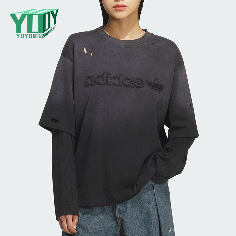 Adidas/阿迪达斯正品三叶草女士休闲二合一复古圆领上衣KS6112