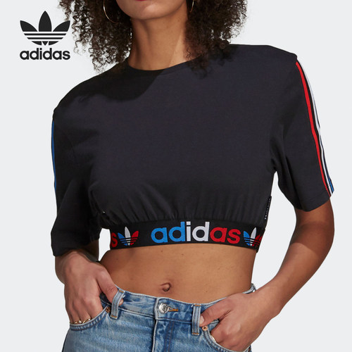 Adidas/阿迪达斯正品三叶草女士圆领短款弹力短袖T恤GN2932