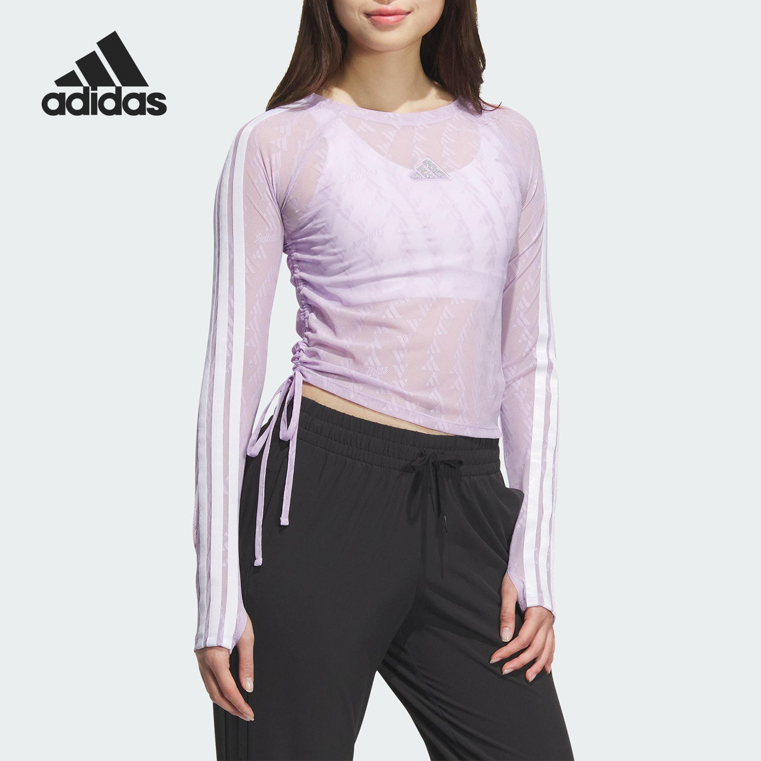 Adidas/阿迪达斯正品2025夏季款女士三条纹收腰长袖KB7608