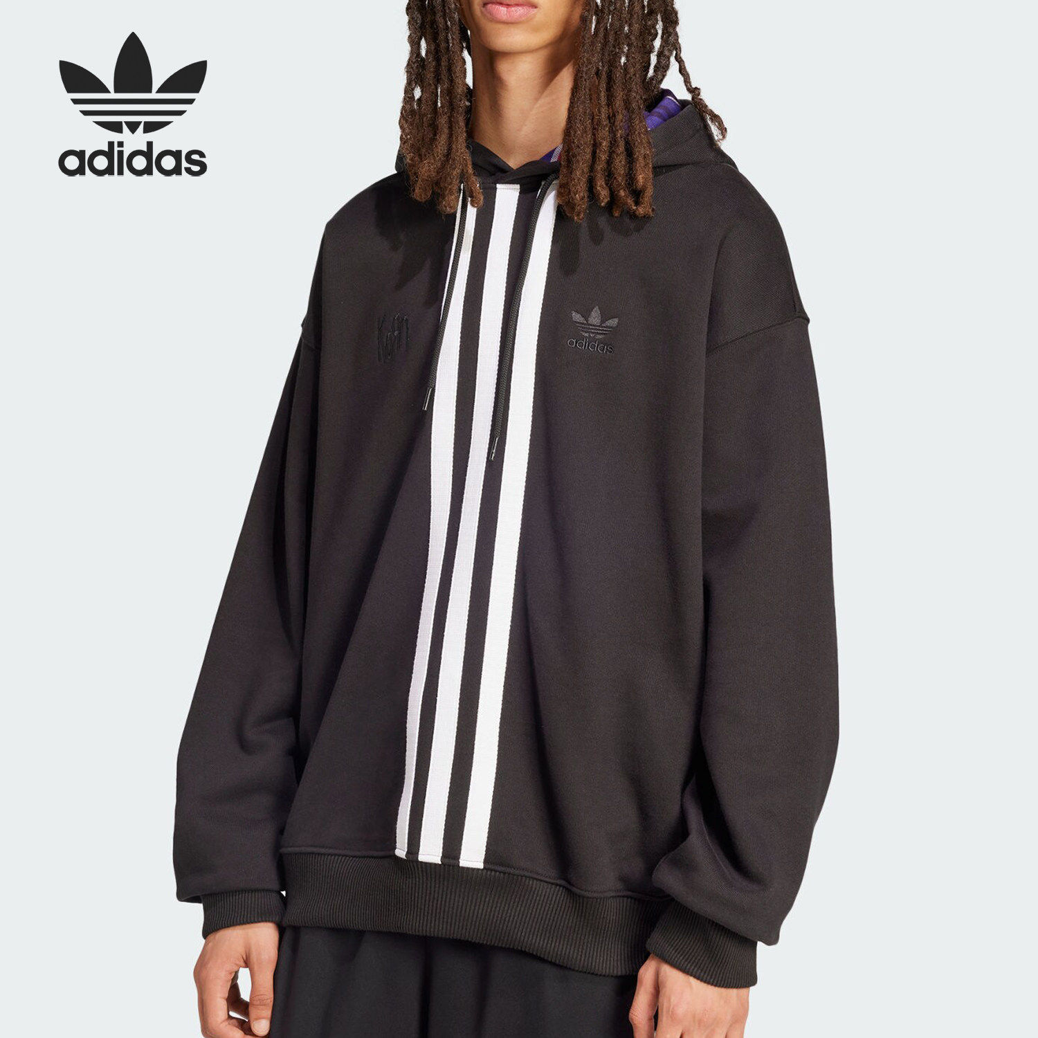 Adidas/阿迪达斯正品三叶草男士条纹运动连帽保暖卫衣JG1337