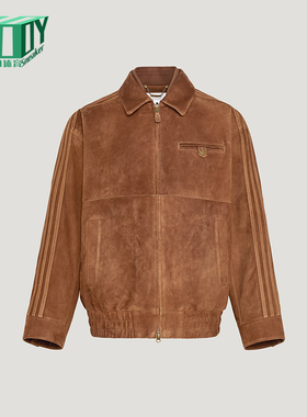 Adidas/阿迪达斯正品三叶草男士翻领复古宽松休闲皮革夹克KV5939