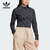 圆领长袖 Adidas 修身 三叶草女士时尚 T恤JE8355 阿迪达斯正品