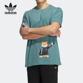 Adidas 三叶草男子喵咪印花宽松运动T恤H49577 阿迪达斯正品