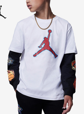 Nike/耐克 正品JORDAN大童运动休闲时尚印花长袖T恤FV3268-100