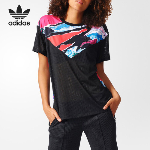 Adidas/阿迪达斯正品  UMMER 洛杉矶 镂空拼接短袖T恤 BJ8140