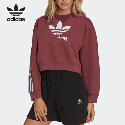 Adidas/阿迪达斯正品三叶草女子加绒保暖短款圆领卫衣HC4622