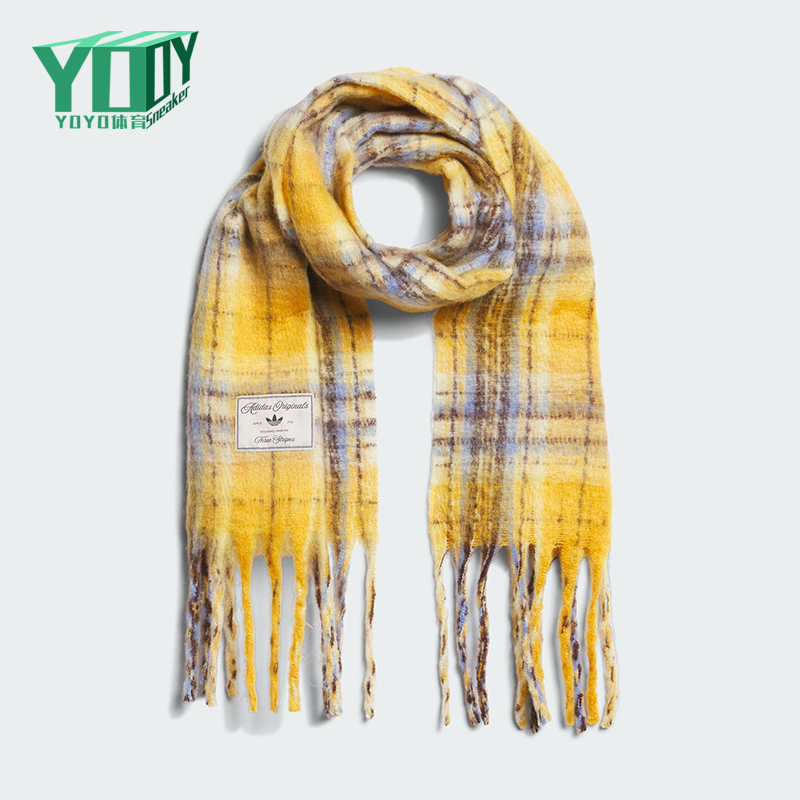 Adidas/阿迪达斯正品三叶草女士格纹绒面经典流苏运动围巾KV6601