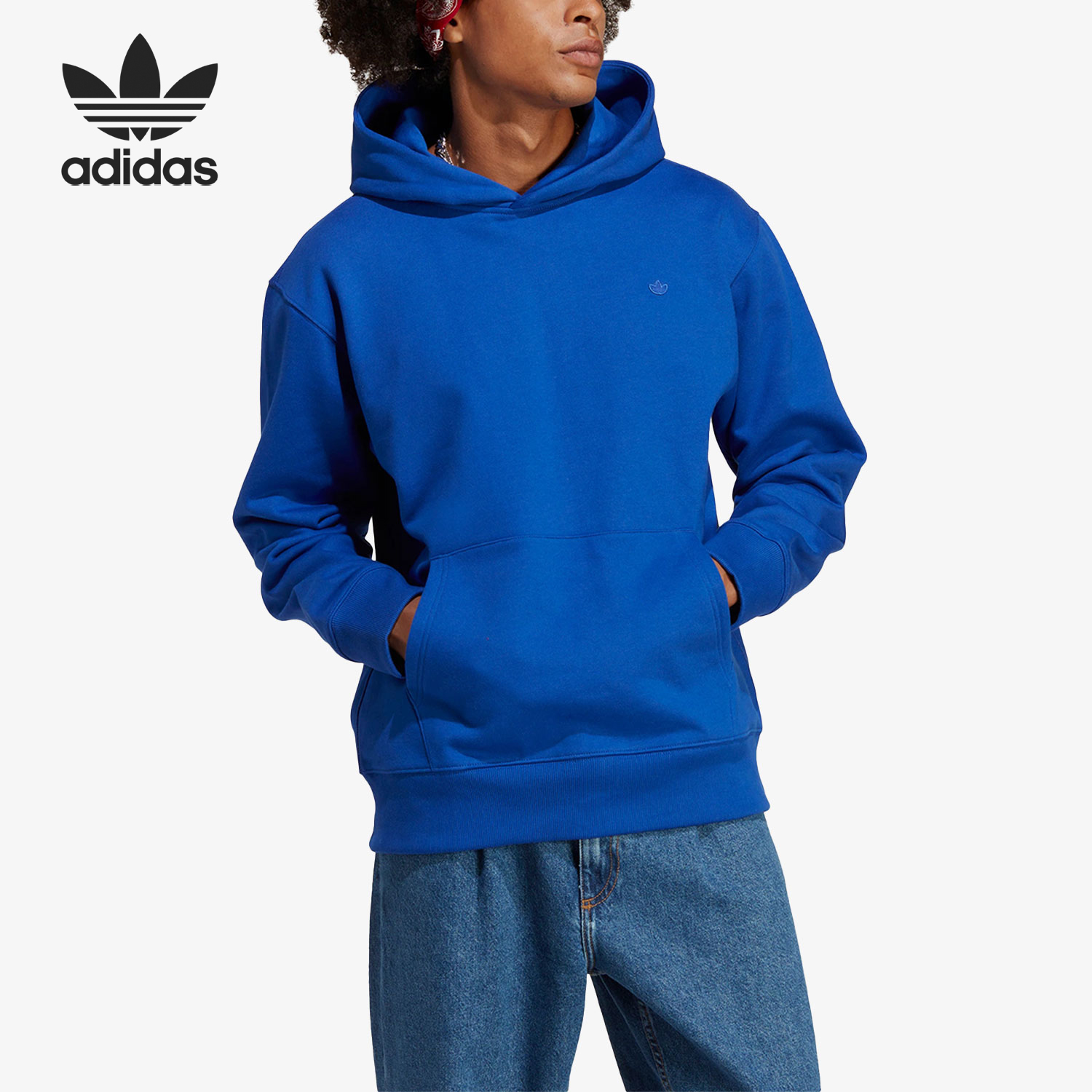 Adidas/阿迪达斯正品三叶草男士加绒保暖宽松连帽卫衣IC4997