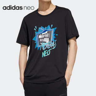 Adidas 男子运动圆领印花型格短袖 T恤 GM2340 阿迪达斯正品