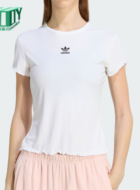 Adidas/阿迪达斯正品三叶草女士时尚经典修身短款日常T恤KE1107