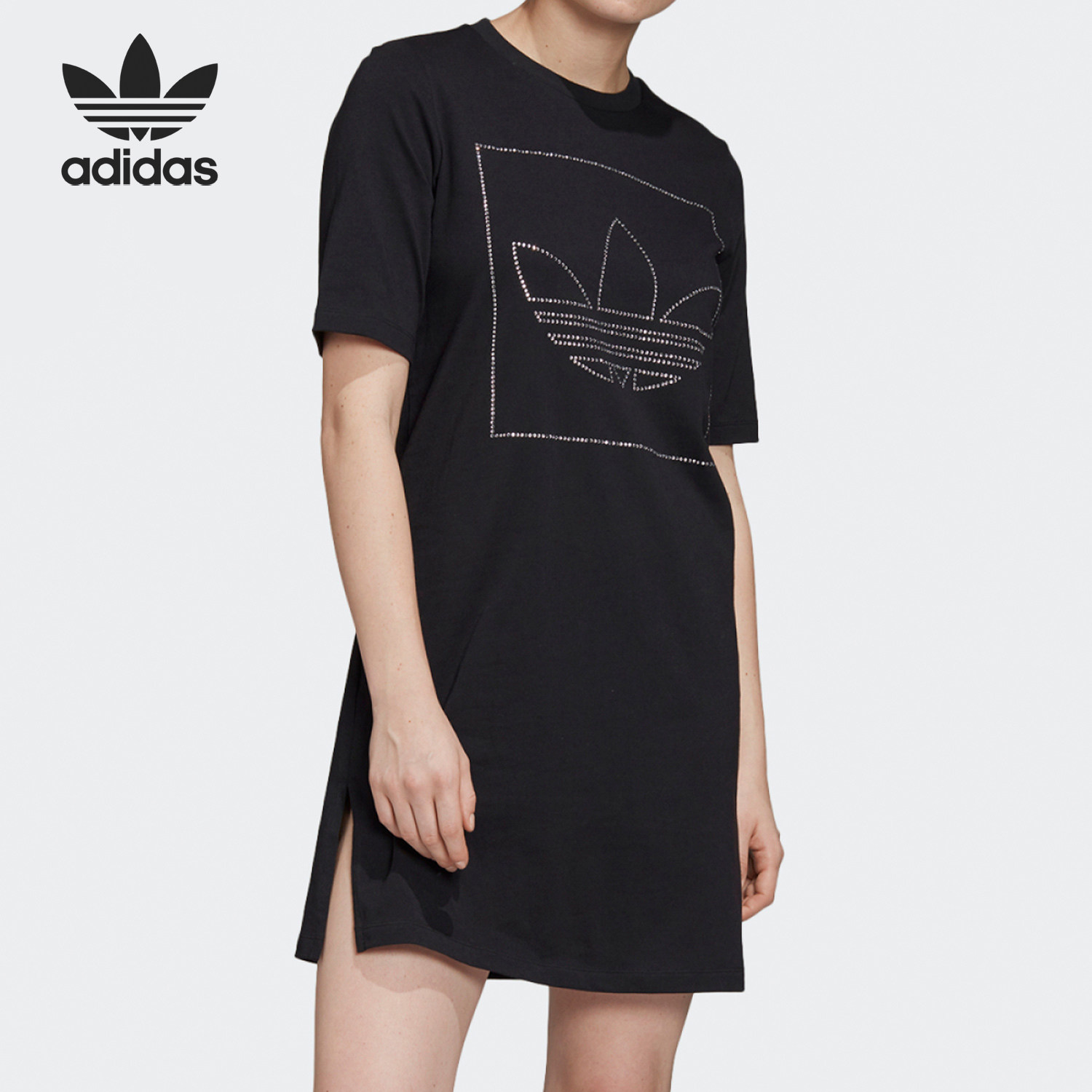 Adidas/阿迪达斯正品三叶草女士圆领针织简约连衣裙FU1727