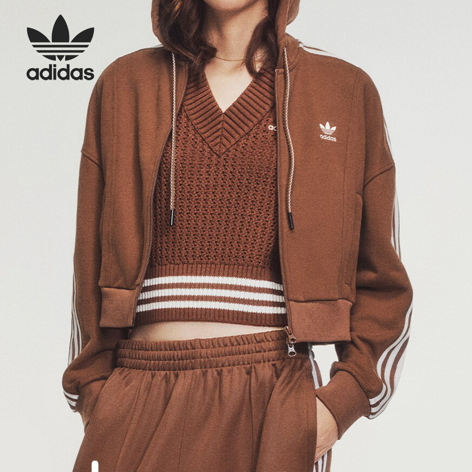 Adidas/阿迪达斯正品三叶草女士短款运动复古条纹外套JM8058,运动服/休闲服装,运动茄克/外套,淘宝优惠券,粉丝福利购,淘宝优惠卷