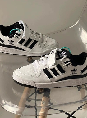 阿迪达斯三叶草熊猫鞋男女鞋新款黑白情侣鞋Forum84Low复古休闲鞋