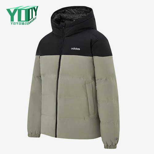 Adidas/阿迪达斯正品2025冬季款男士休闲连帽拼接羽绒服KC2155