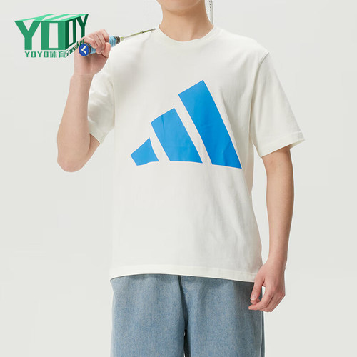 Adidas/阿迪达斯正品圆领短袖T恤新款男白蓝色经典短袖T恤KC0920
