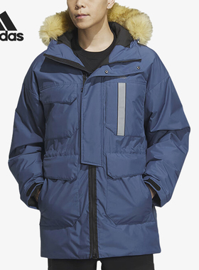Adidas/阿迪达斯正品新款男士户外保暖连帽毛领羽绒服IS0367
