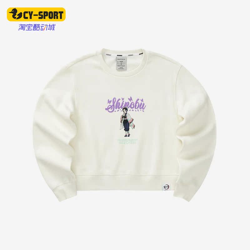 Skechers/斯凯奇正品鬼灭之刃女子休闲运动针织圆领卫衣L422W063