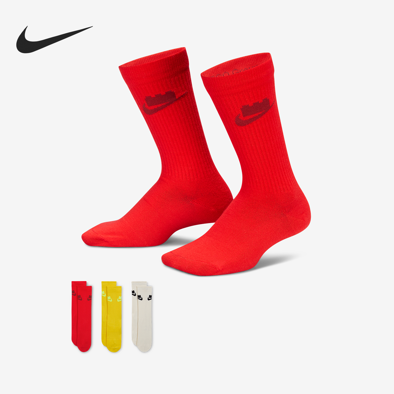 Nike/耐克正品x LEGO男女时尚中筒运动袜三双装HV9635-900