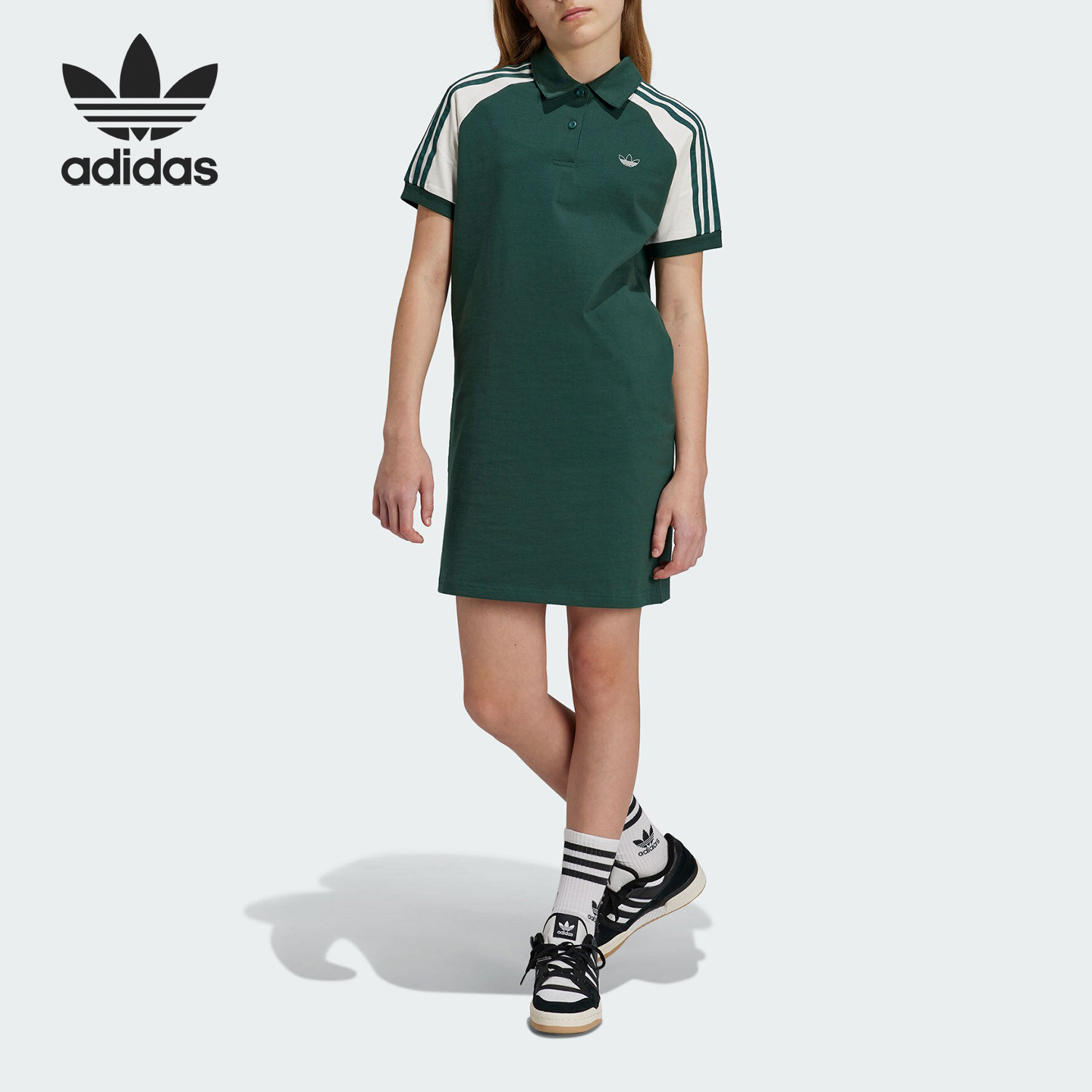 Adidas/阿迪达斯正品三叶草大童时尚宽松休闲连衣裙JS3009