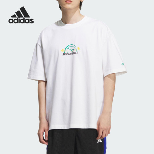 Adidas/阿迪达斯正品2025夏季款男士篮球印花图案短袖KF0725