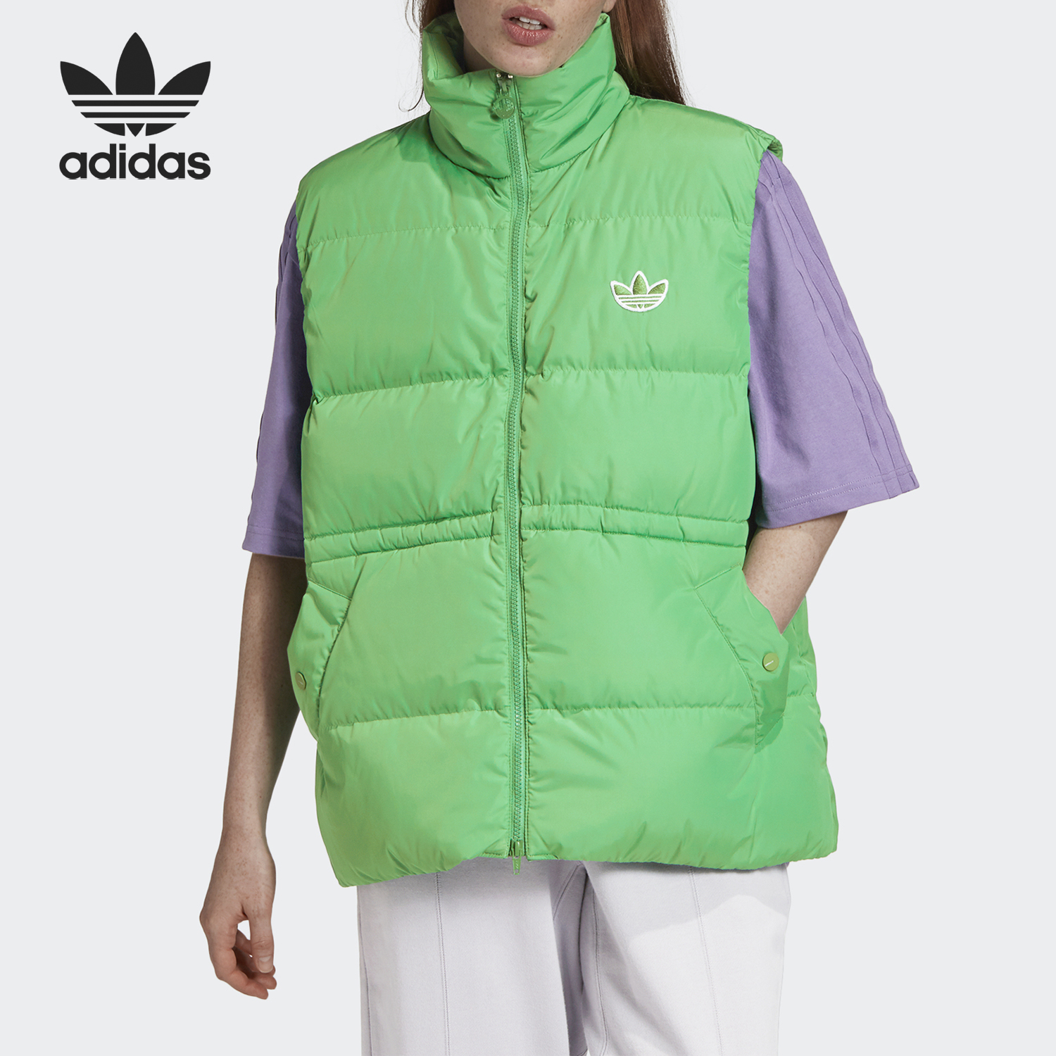 Adidas/阿迪达斯正品三叶草女士宽松时尚保暖羽绒马甲GD2521
