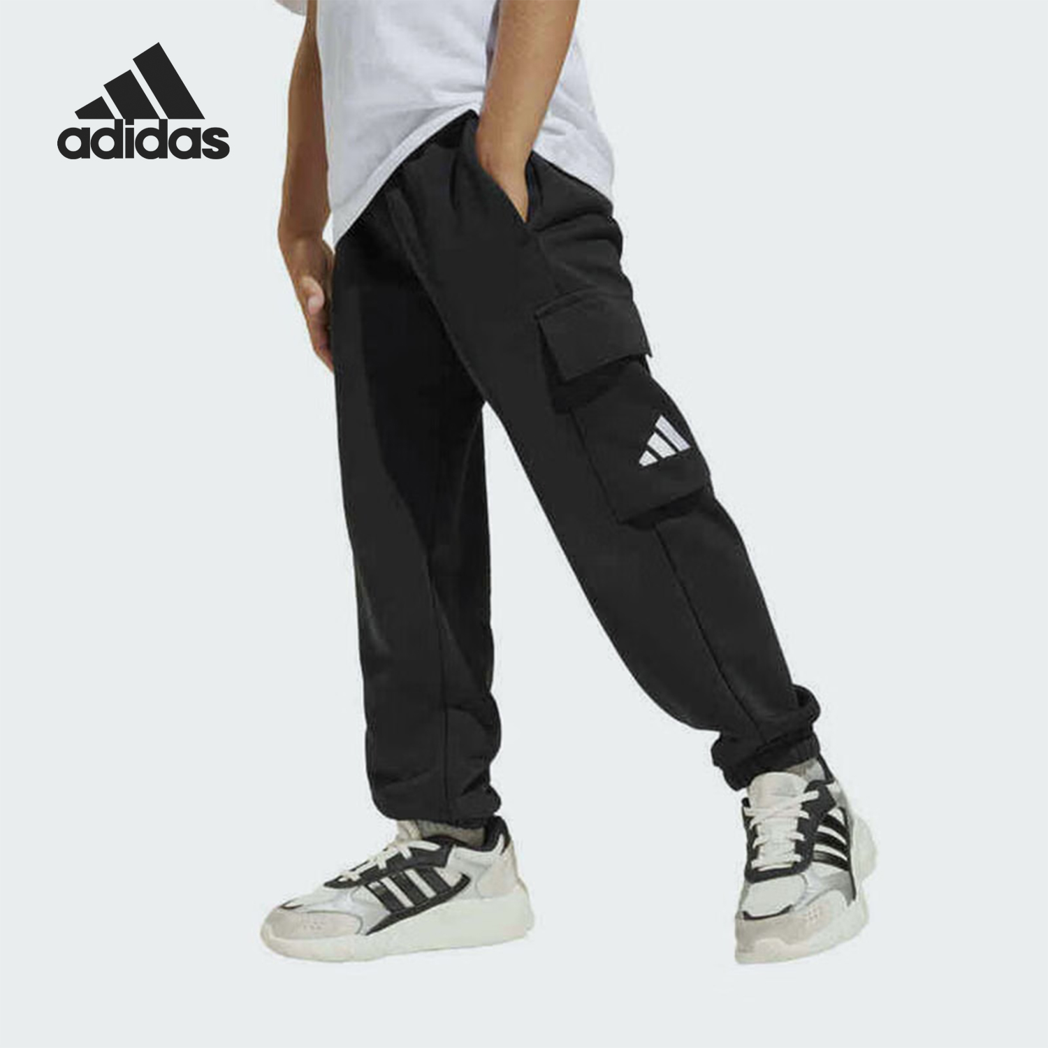 Adidas/阿迪达斯正品秋冬新款儿童宽松运动针织休闲裤JC9754