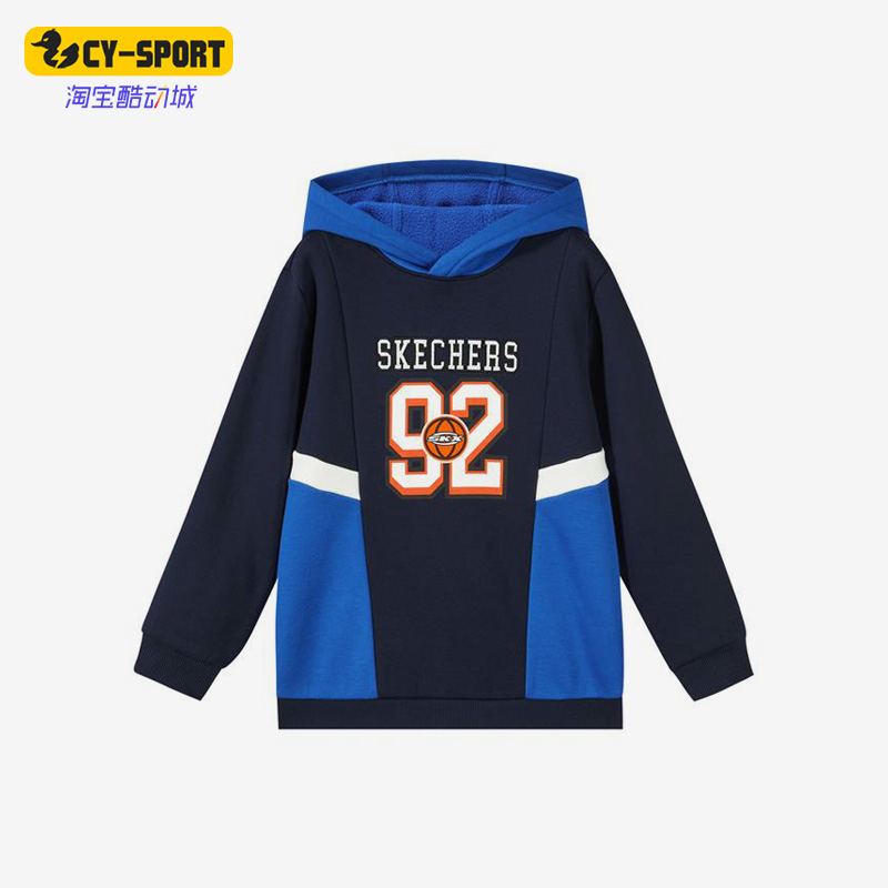 Skechers/斯凯奇正品秋冬男童运动休闲时尚撞色连帽卫衣 P422B018
