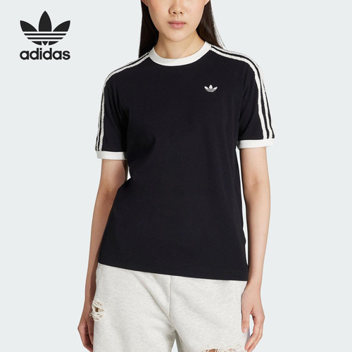 Adidas/阿迪达斯正品三叶草女士针织三条纹休闲短袖KC8819