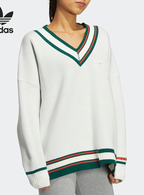 Adidas/阿迪达斯正品三叶草女子毛衣保暖针织V领上衣HS9521