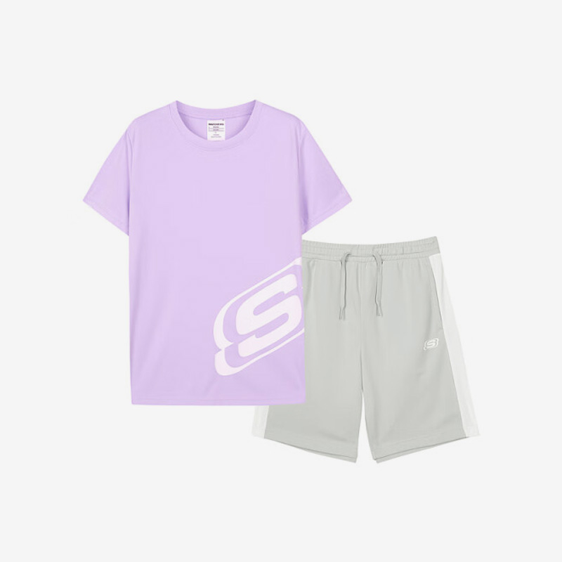 Skechers/斯凯奇正品夏季儿童运动休闲透气短袖短裤套装