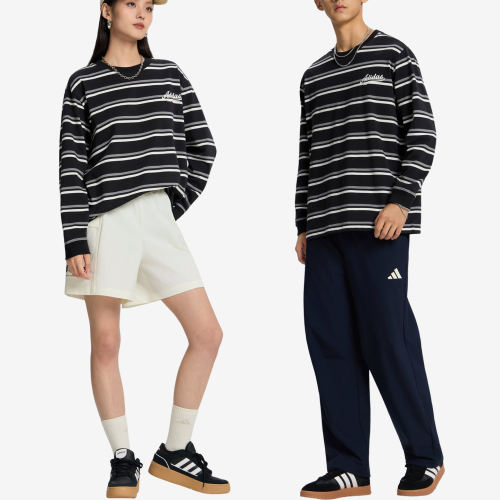 Adidas阿迪达斯正品U STRIPE男女条纹宽松圆领运动长袖T恤LD8846